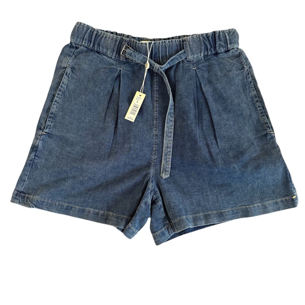 Max Studio Large Indigo Blue Pleated Belted Shorts NWT 5706R09
